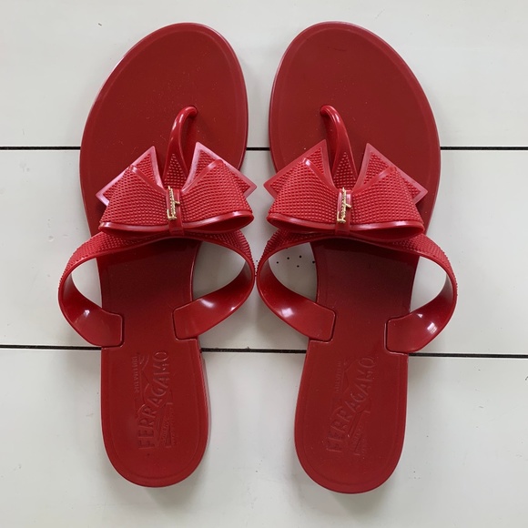 Salvatore Ferragamo Shoes - Salvatore Ferragamo Red Bali Bow Sandals Sz. 8